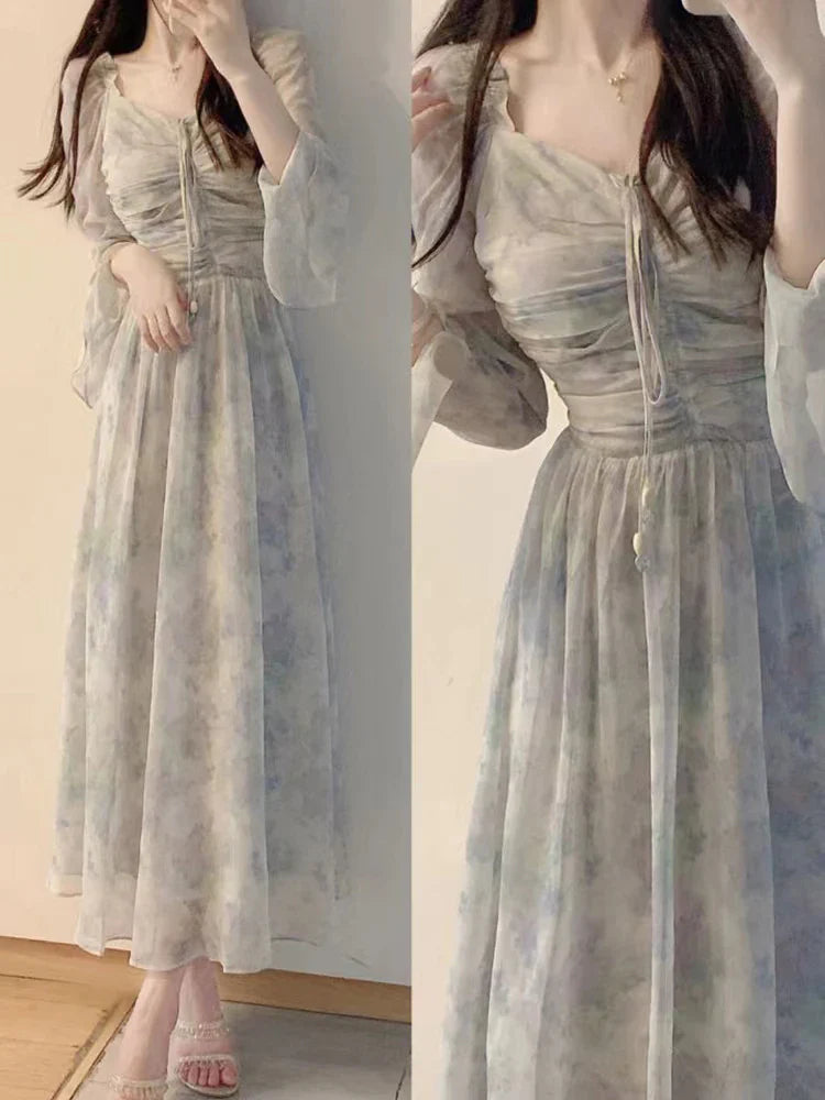 Summer Sporty Chic French White Dress for Women with Long Bubble Sleeves and Comfortable Fit Elegant Niche Primrose Style