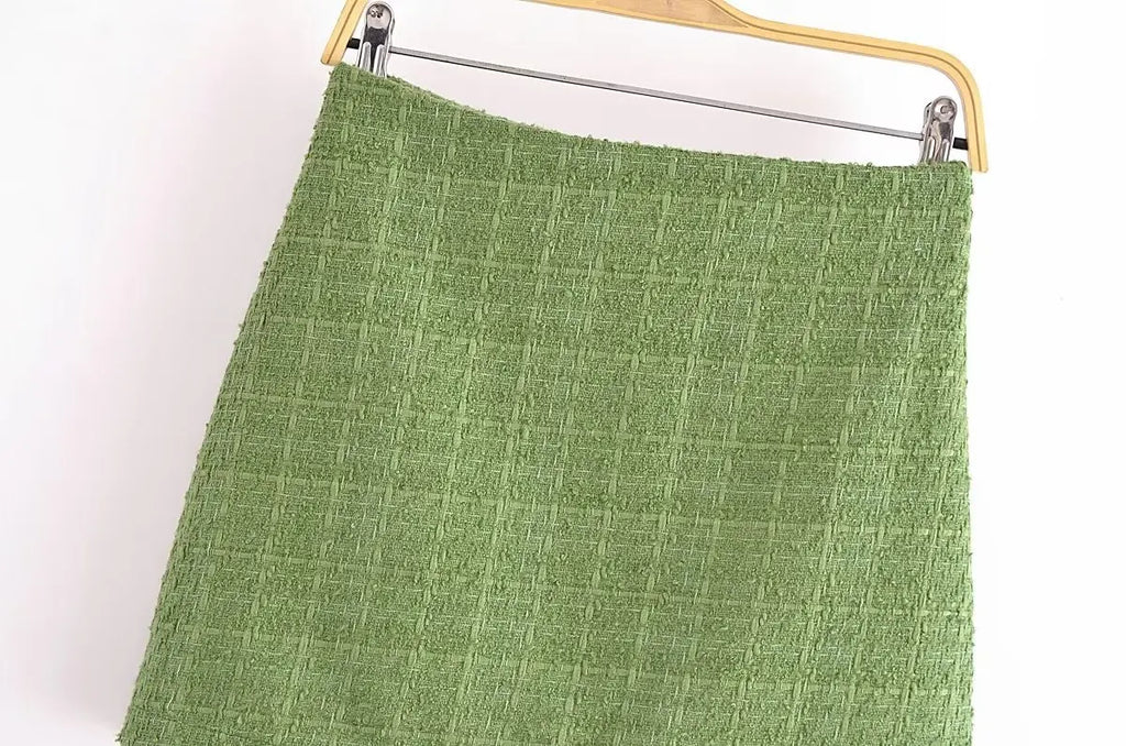 Elegant Women's Tweed 2-Piece Set with O-Neck Button Jacket and Sheath Mini Skirt Autumn Outfit