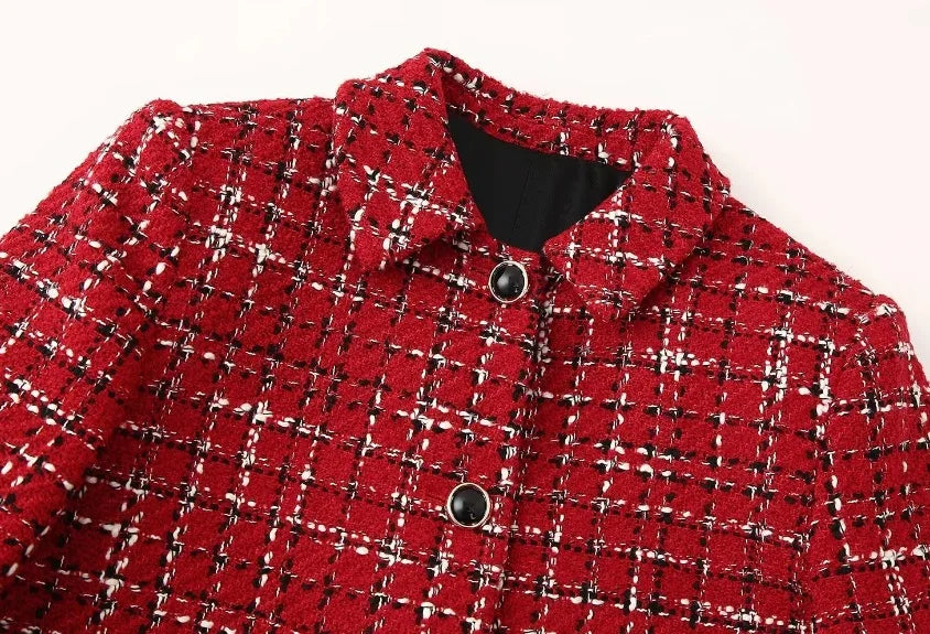 Elegant Women's Tweed 2-Piece Set with O-Neck Button Jacket and Sheath Mini Skirt Autumn Outfit