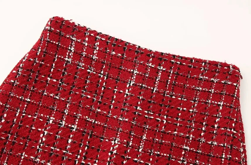 Elegant Women's Tweed 2-Piece Set with O-Neck Button Jacket and Sheath Mini Skirt Autumn Outfit