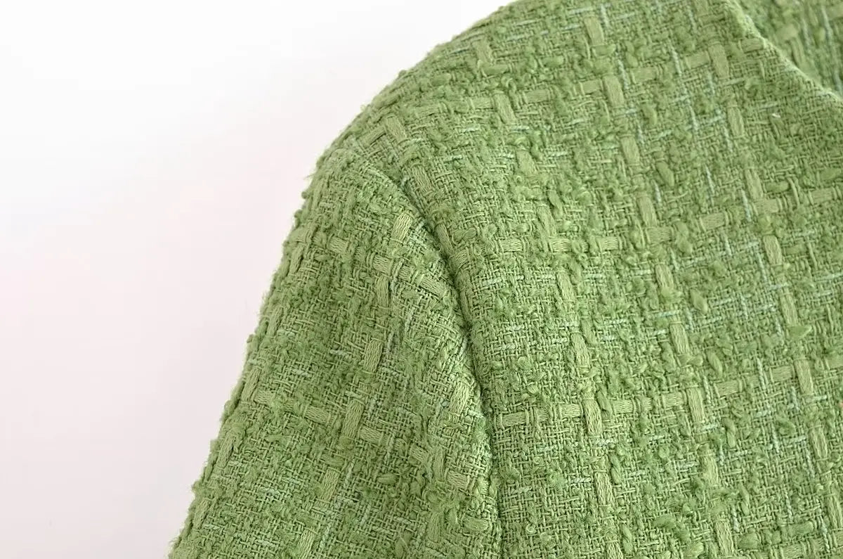 Elegant Women's Tweed 2-Piece Set with O-Neck Button Jacket and Sheath Mini Skirt Autumn Outfit