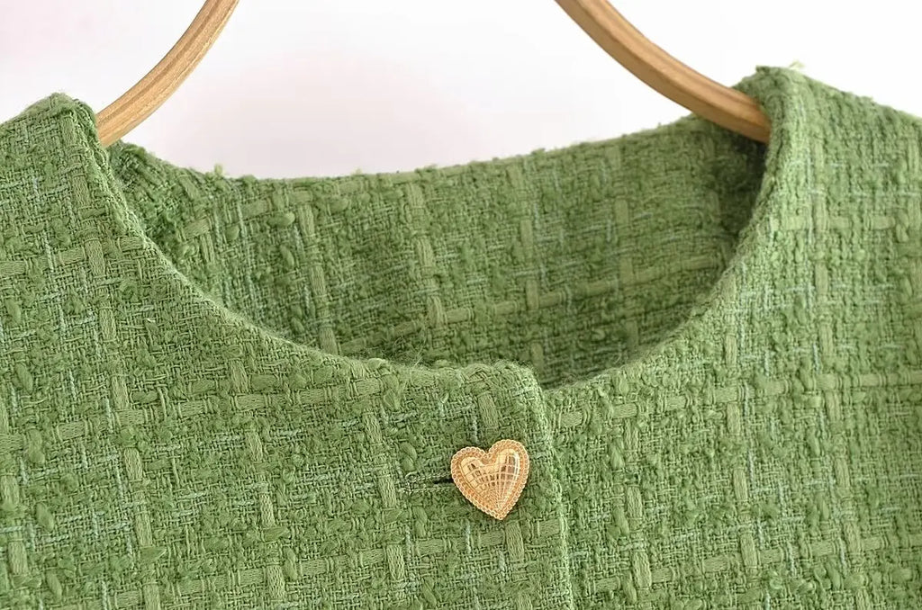 Elegant Women's Tweed 2-Piece Set with O-Neck Button Jacket and Sheath Mini Skirt Autumn Outfit