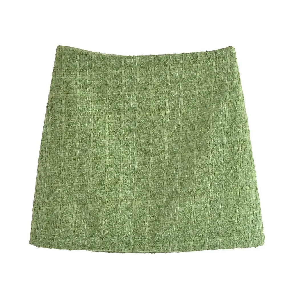 Elegant Women's Tweed 2-Piece Set with O-Neck Button Jacket and Sheath Mini Skirt Autumn Outfit