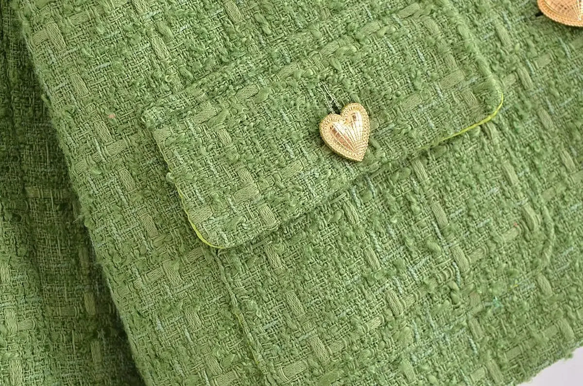 Elegant Women's Tweed 2-Piece Set with O-Neck Button Jacket and Sheath Mini Skirt Autumn Outfit