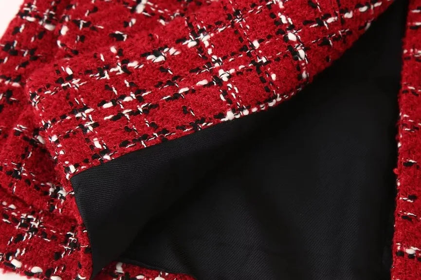 Elegant Women's Tweed 2-Piece Set with O-Neck Button Jacket and Sheath Mini Skirt Autumn Outfit