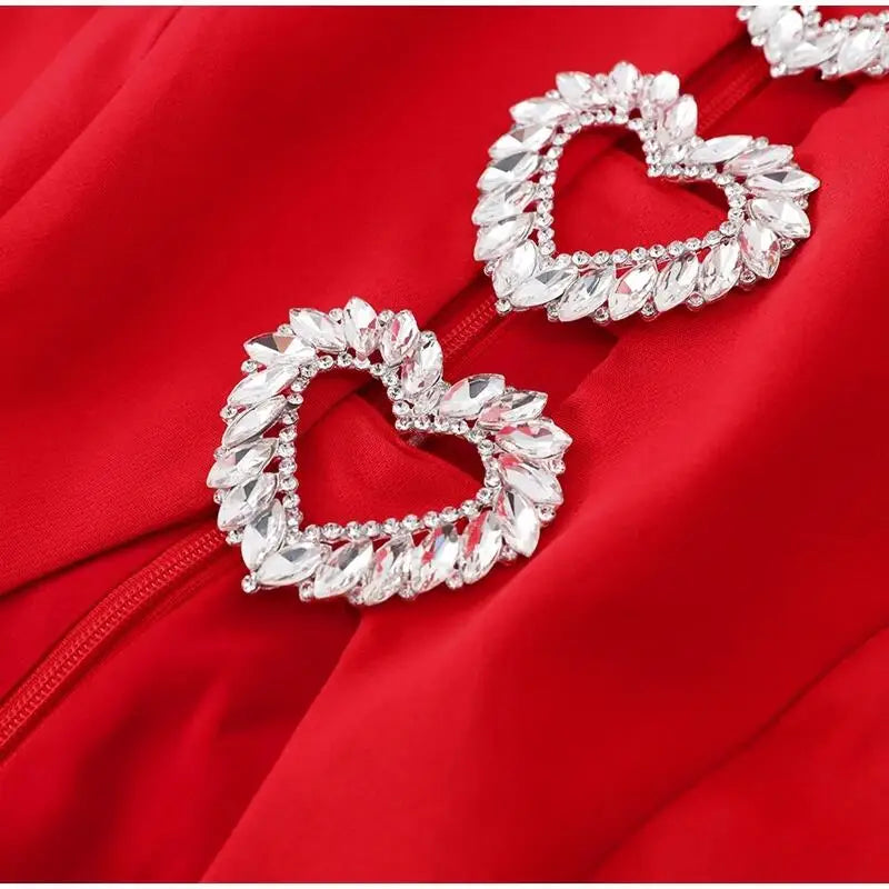 Bow Hollow Out Red Black Mini Dress for Women Sexy Puff Sleeve O Neck Party Dress Elegant Shiny Robe