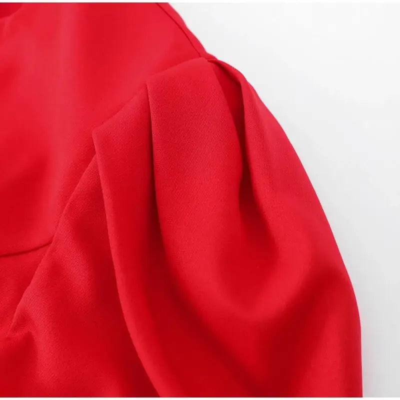 Bow Hollow Out Red Black Mini Dress for Women Sexy Puff Sleeve O Neck Party Dress Elegant Shiny Robe