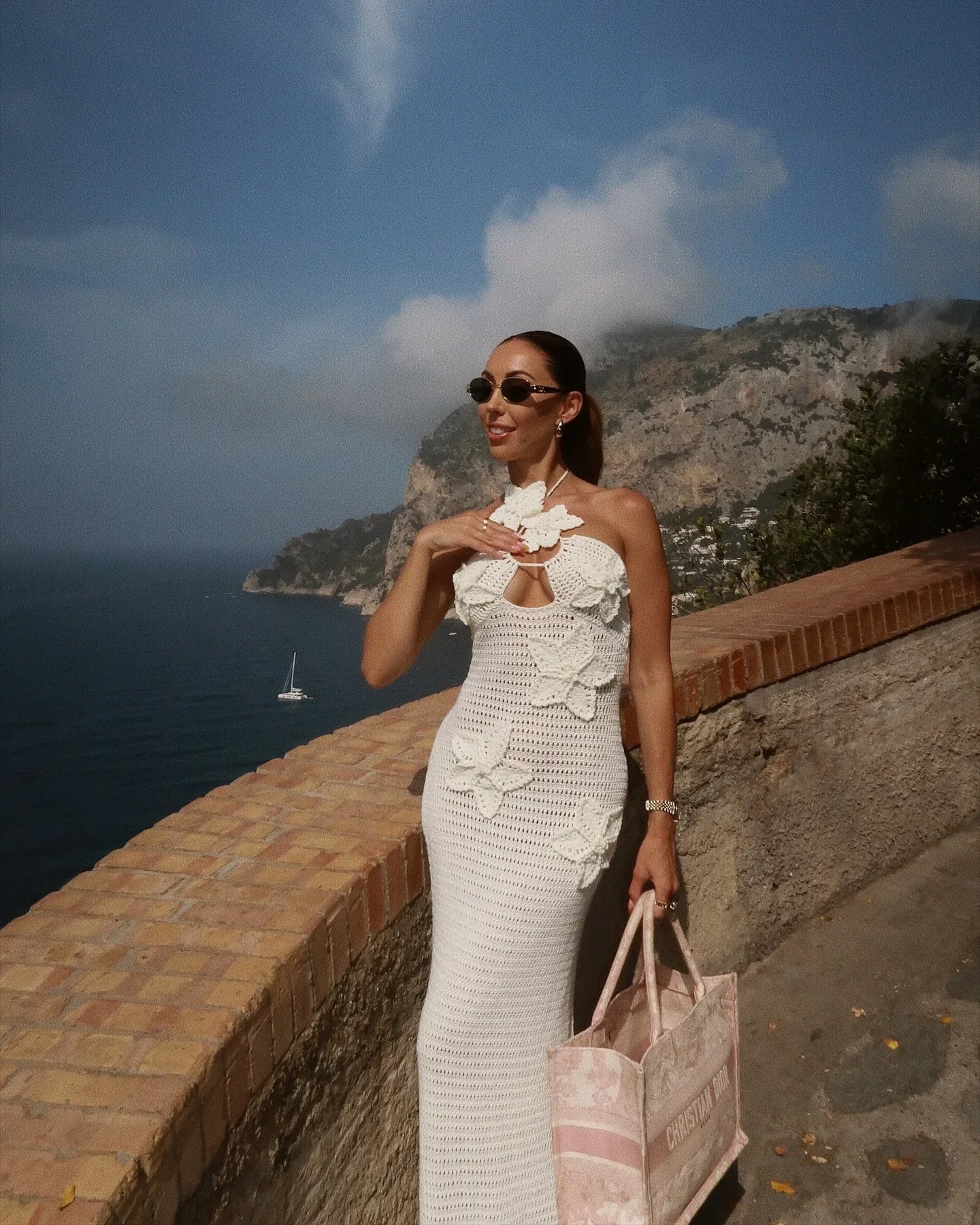 Sexy 3D Flower Knitted Dress for Women Hollow Out Halter Sleeveless Beach Maxi Dress Summer Vacation Ladies Vestidos