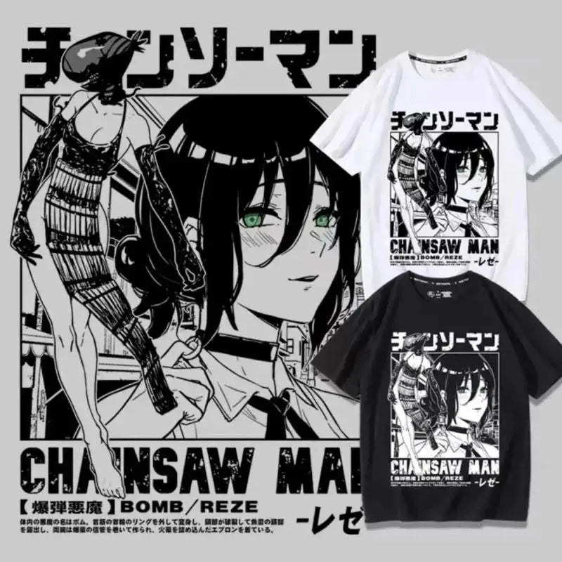 Chainsaw Man Manga Graphic Cotton T-Shirt for Women Plus Size Short Sleeve Summer Streetwear Top