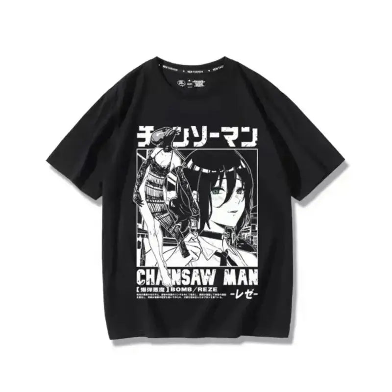 Chainsaw Man Manga Graphic Cotton T-Shirt for Women Plus Size Short Sleeve Summer Streetwear Top