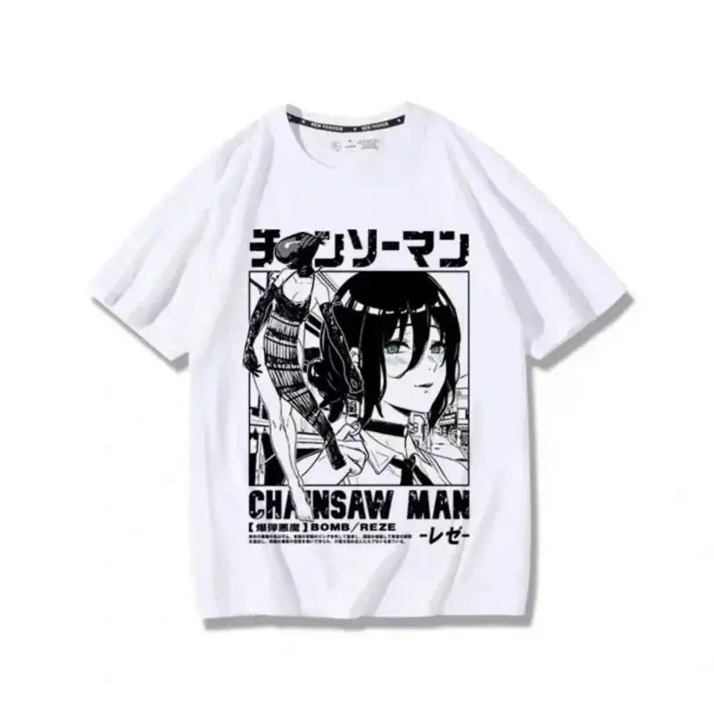 Chainsaw Man Manga Graphic Cotton T-Shirt for Women Plus Size Short Sleeve Summer Streetwear Top