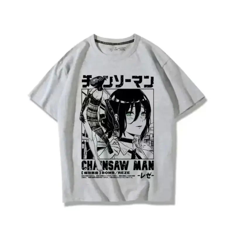 Chainsaw Man Manga Graphic Cotton T-Shirt for Women Plus Size Short Sleeve Summer Streetwear Top