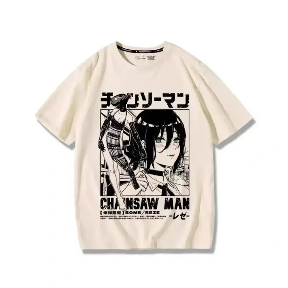 Chainsaw Man Manga Graphic Cotton T-Shirt for Women Plus Size Short Sleeve Summer Streetwear Top