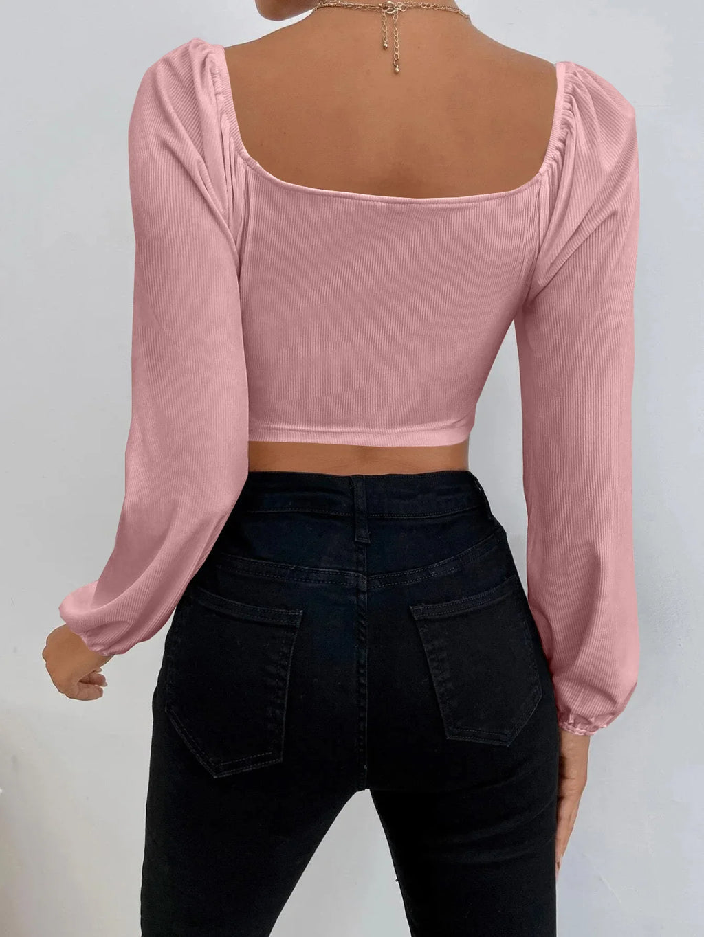 Women's Boho Ruched Sweetheart Neck Lantern Sleeve Black Slim Crop Top Summer Blouse Stylish Korean Tee Shirt