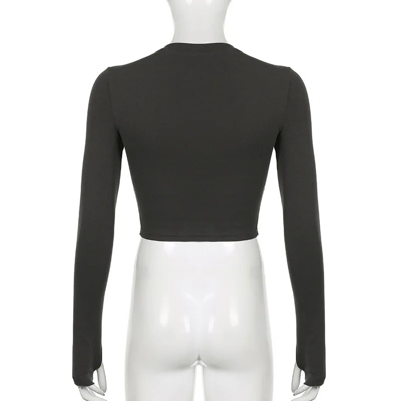 Women Retro Eyes Print Slim Fit Long Sleeve Top Vintage Fairy Grunge Graphic Tee Indie Aesthetic Cyber Y2K Spring T-Shirt