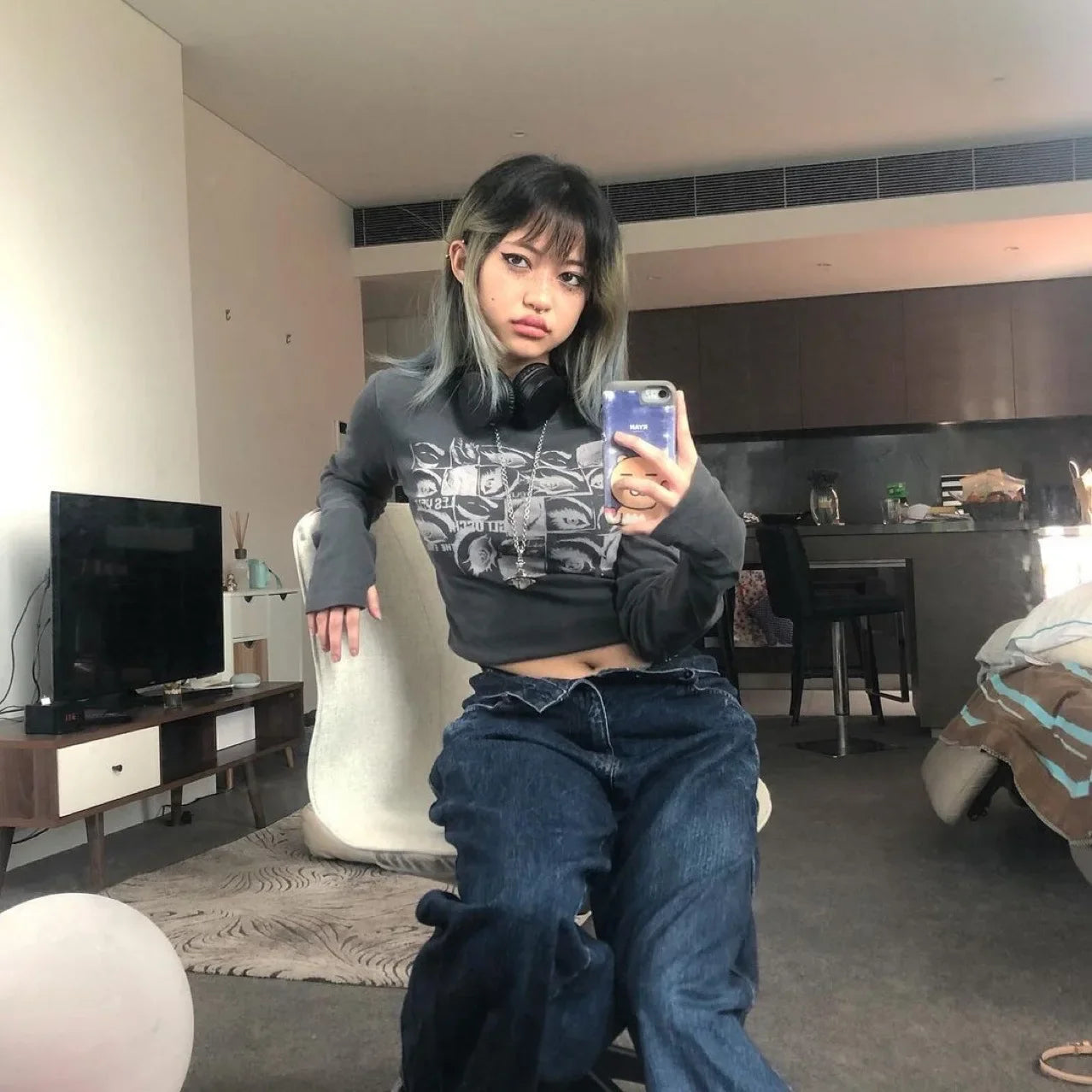 Women Retro Eyes Print Slim Fit Long Sleeve Top Vintage Fairy Grunge Graphic Tee Indie Aesthetic Cyber Y2K Spring T-Shirt