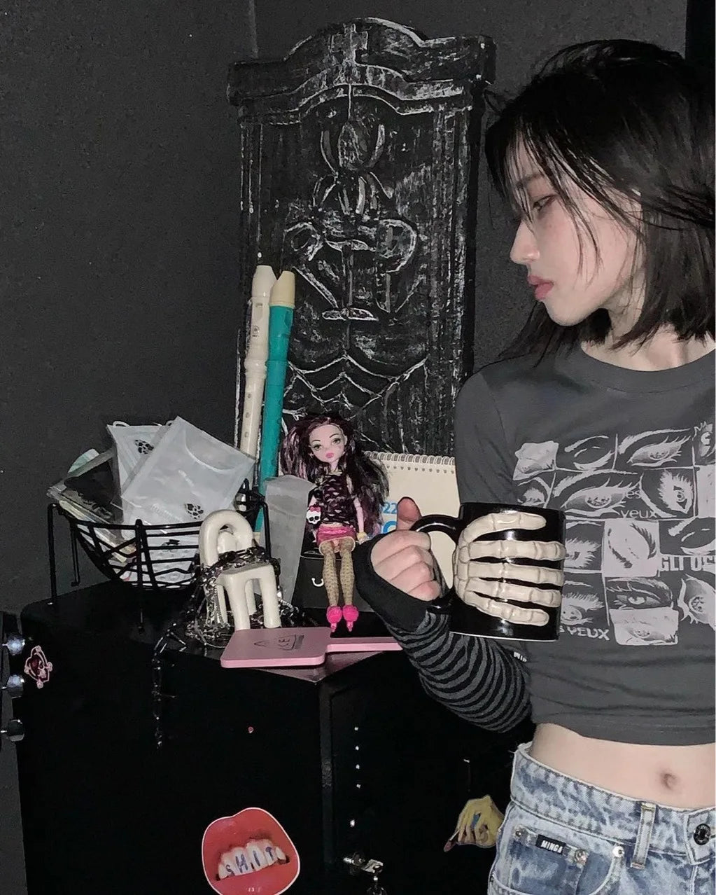 Women Retro Eyes Print Slim Fit Long Sleeve Top Vintage Fairy Grunge Graphic Tee Indie Aesthetic Cyber Y2K Spring T-Shirt