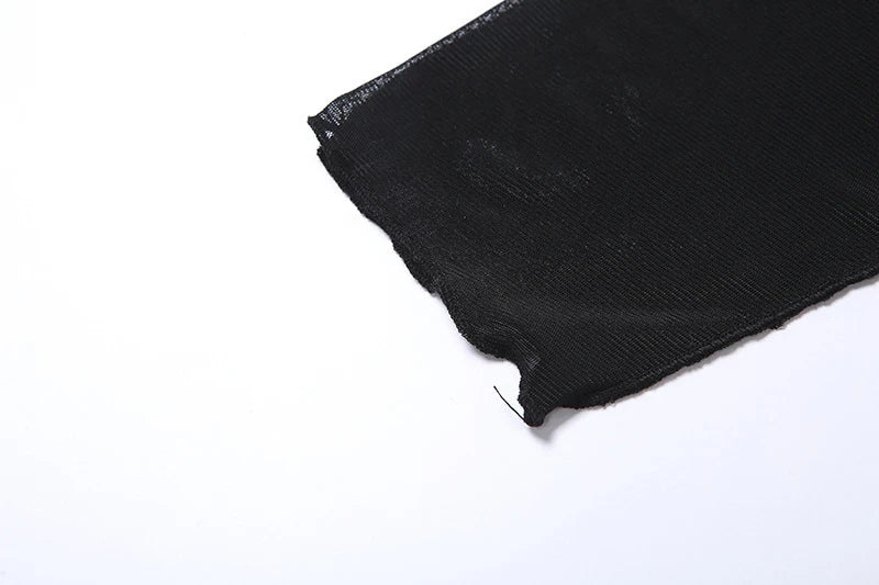 Sexy Lace Up V Neck Long Sleeve Black Mesh Crop Top Sheer Clubwear Blouse for Women