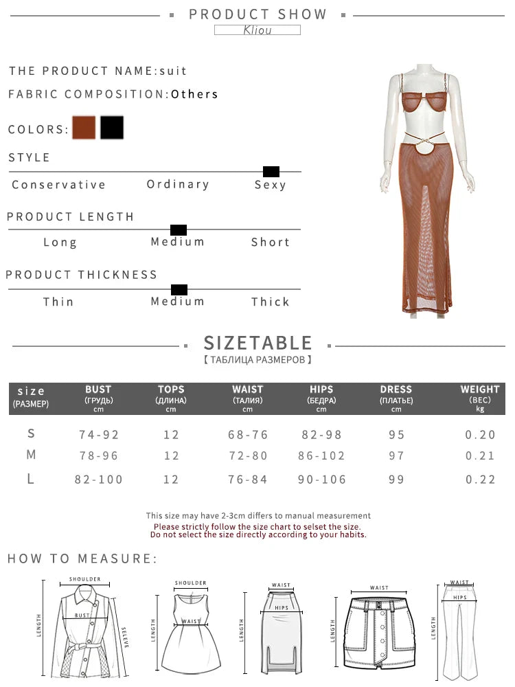 Summer Women Mid-Calf Two Piece Set Sexy Chain Camisole and Hip Skirt Grid Pattern Party Outfit