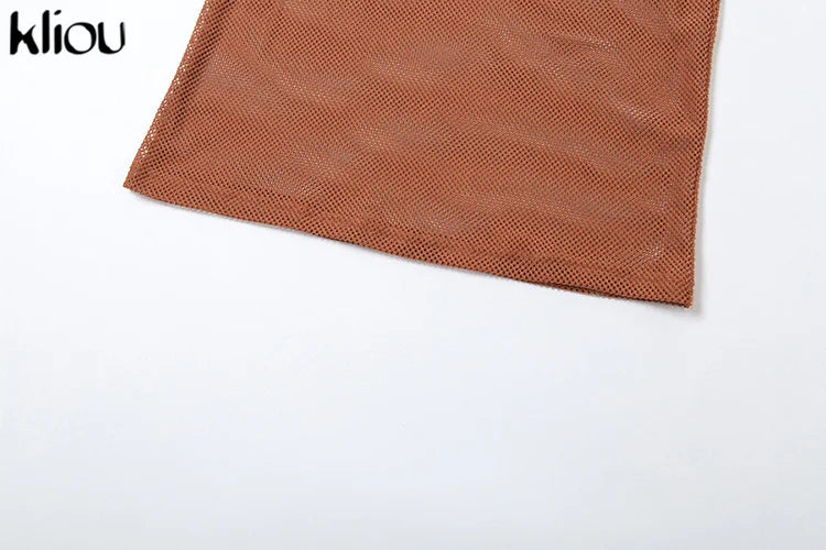 Summer Women Mid-Calf Two Piece Set Sexy Chain Camisole and Hip Skirt Grid Pattern Party Outfit