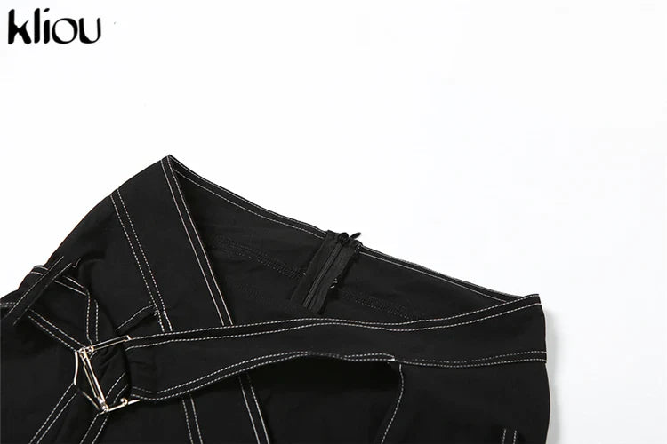 Solid Trendy Two-Piece Women's Cutout Zip-Up Crop Tank and High Waist Cross Ribbon Skirt Set Party Clubwear