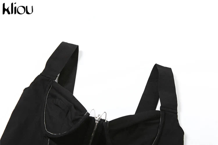 Solid Trendy Two-Piece Women's Cutout Zip-Up Crop Tank and High Waist Cross Ribbon Skirt Set Party Clubwear