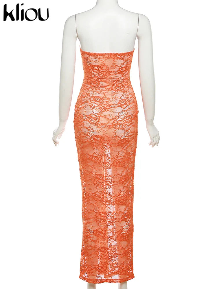 Elegant Summer Women Maxi Dress with Lace Floral Detailing and Wrapped Chest Design for Casual, Evening, and Office Wear