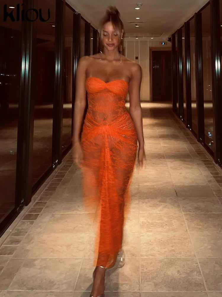 Elegant Summer Women Maxi Dress with Lace Floral Detailing and Wrapped Chest Design for Casual, Evening, and Office Wear