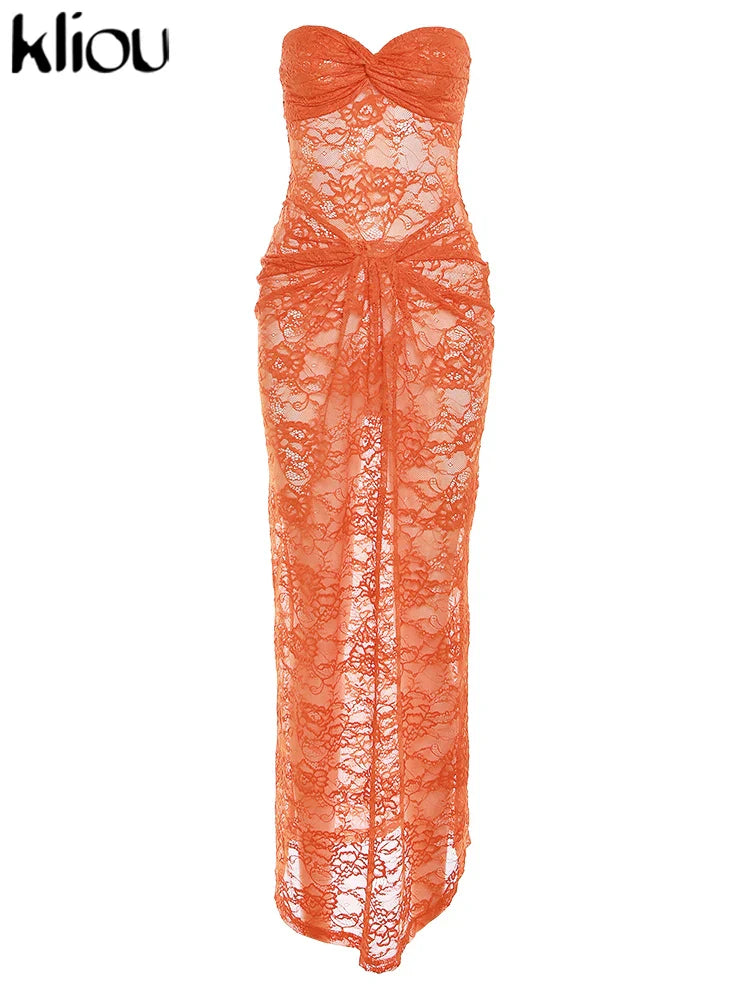 Elegant Summer Women Maxi Dress with Lace Floral Detailing and Wrapped Chest Design for Casual, Evening, and Office Wear