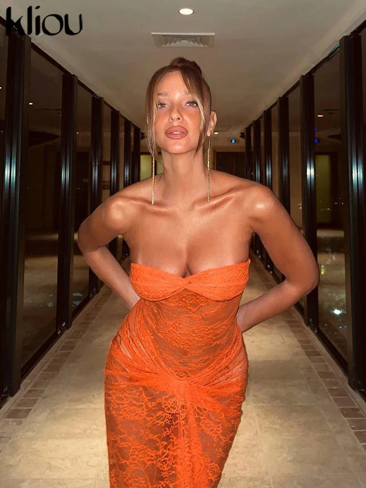 Elegant Summer Women Maxi Dress with Lace Floral Detailing and Wrapped Chest Design for Casual, Evening, and Office Wear