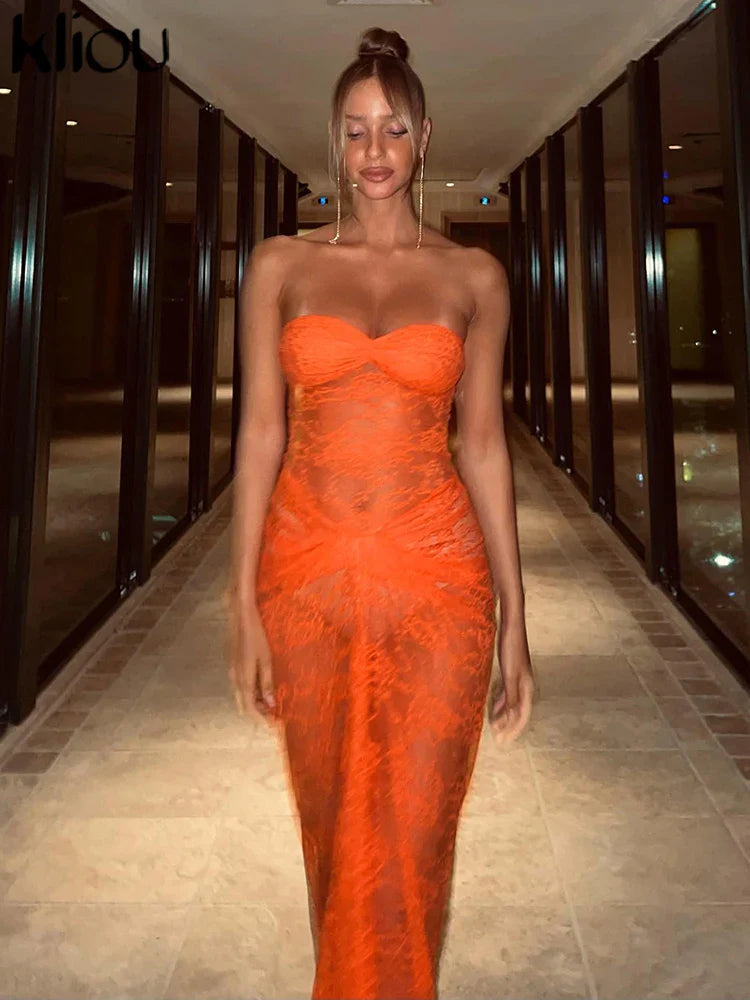 Elegant Summer Women Maxi Dress with Lace Floral Detailing and Wrapped Chest Design for Casual, Evening, and Office Wear