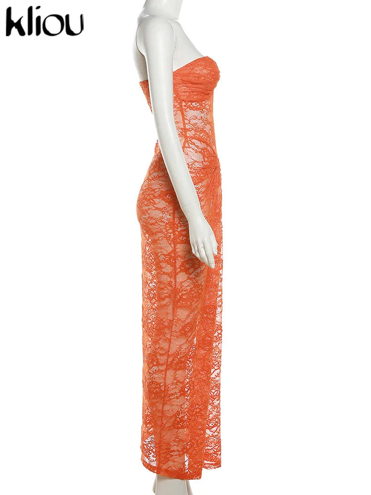 Elegant Summer Women Maxi Dress with Lace Floral Detailing and Wrapped Chest Design for Casual, Evening, and Office Wear