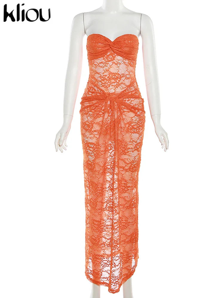 Elegant Summer Women Maxi Dress with Lace Floral Detailing and Wrapped Chest Design for Casual, Evening, and Office Wear