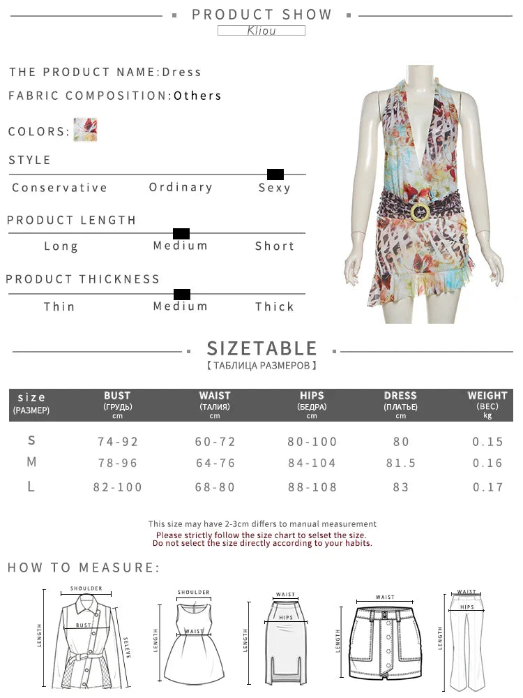 Aesthetic Printed Women Mini Dress with Sexy Halter Neck Deep V-Neck Ruffle Backless Design Bodycon Fit for Festival and Trendy Events