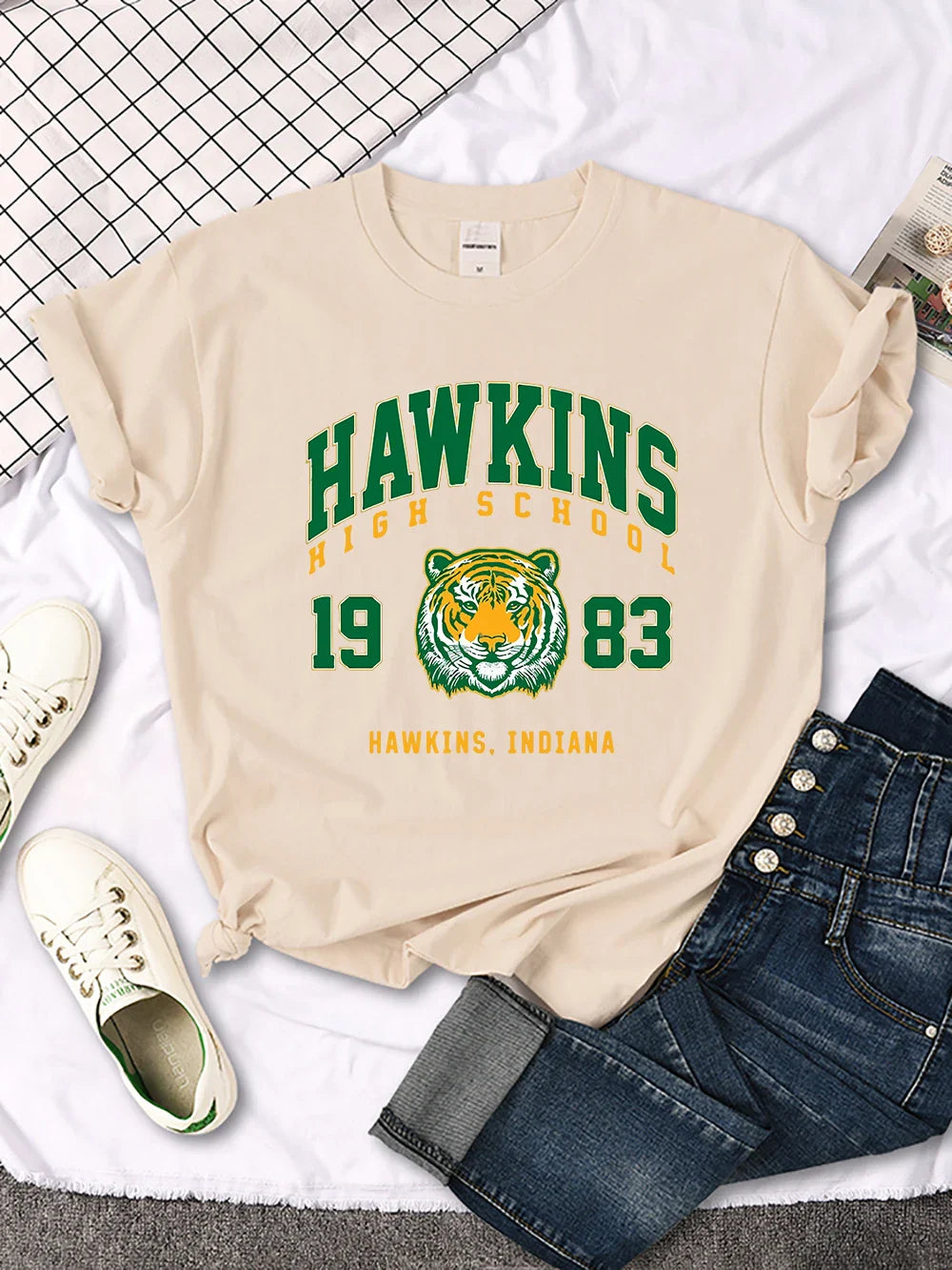 Hawkins High School 1983 Graphic Print Women's Casual Crewneck T-Shirt Streetwear Harajuku Style Short Sleeve Tee