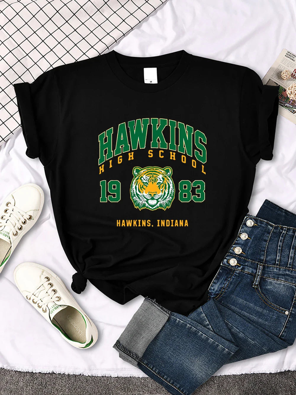 Hawkins High School 1983 Graphic Print Women's Casual Crewneck T-Shirt Streetwear Harajuku Style Short Sleeve Tee