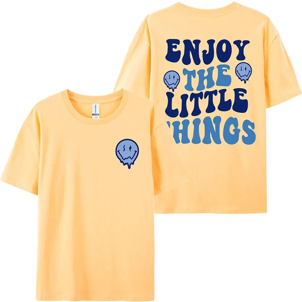 Enjoy The Little Things Slogan Printed Oversized Cotton T-Shirt for Women Casual Streetwear Loose Fit Short Sleeve Top