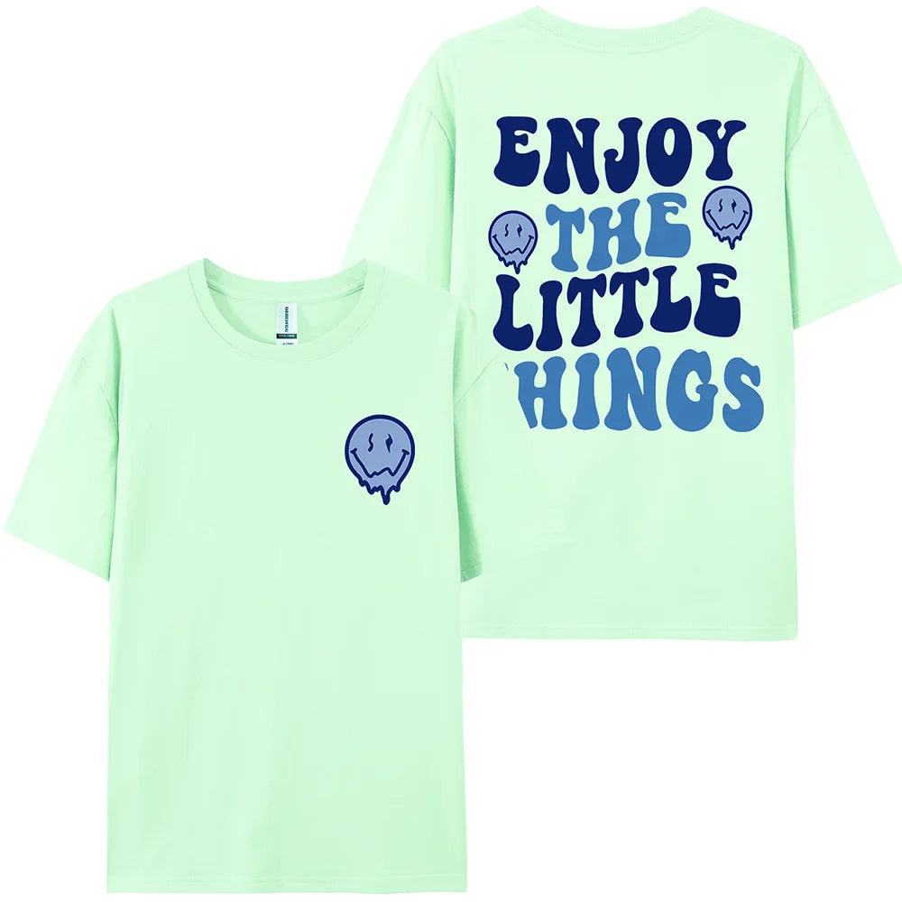 Enjoy The Little Things Slogan Printed Oversized Cotton T-Shirt for Women Casual Streetwear Loose Fit Short Sleeve Top