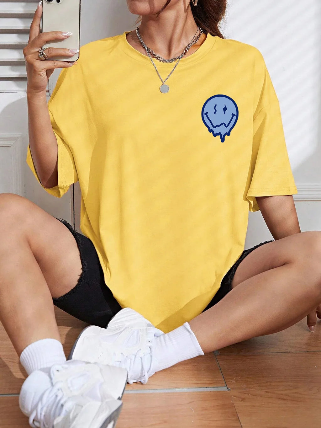 Enjoy The Little Things Slogan Printed Oversized Cotton T-Shirt for Women Casual Streetwear Loose Fit Short Sleeve Top