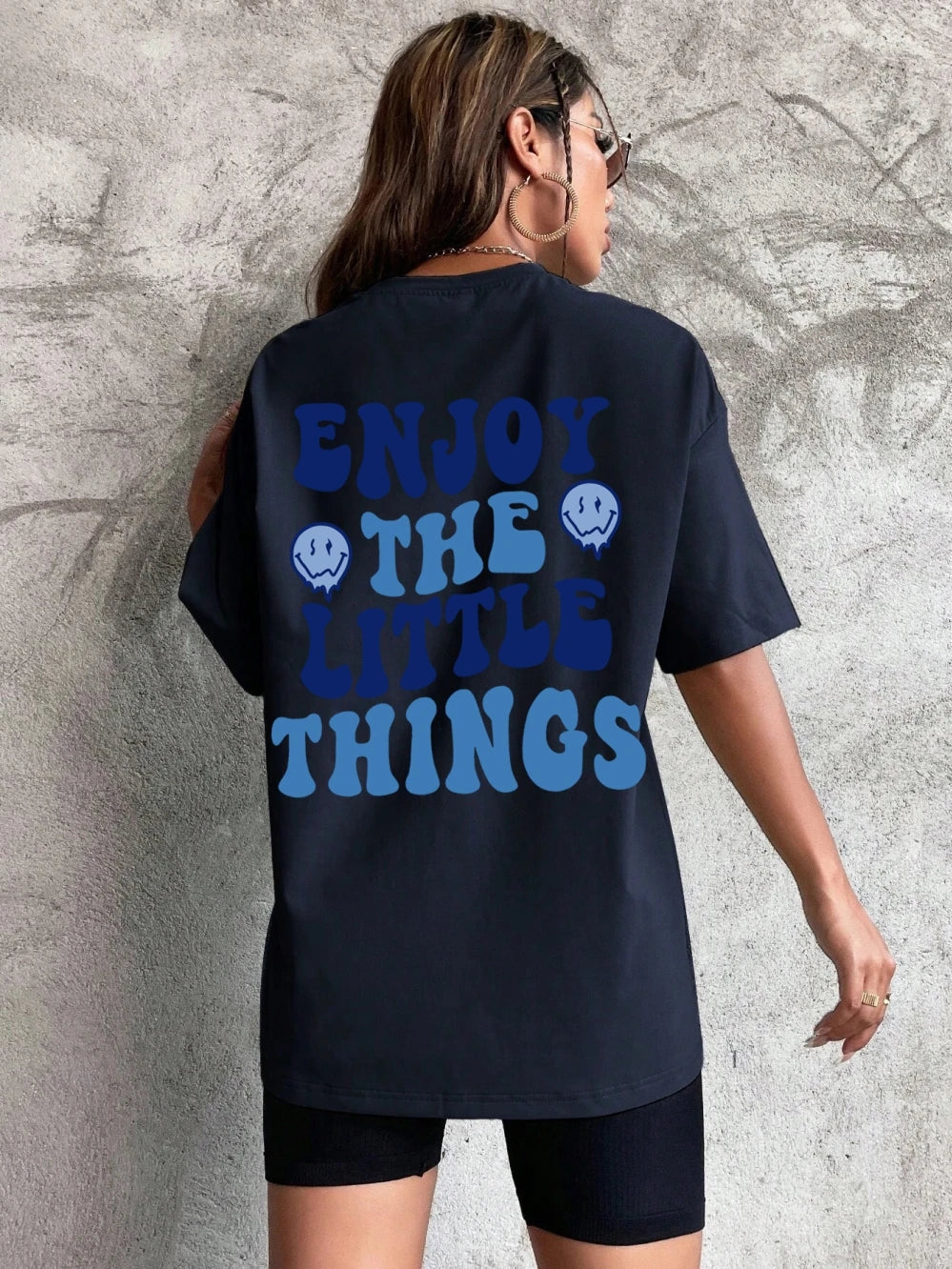 Enjoy The Little Things Slogan Printed Oversized Cotton T-Shirt for Women Casual Streetwear Loose Fit Short Sleeve Top