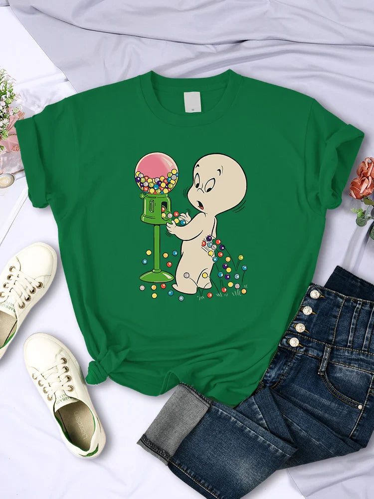 The Little Boy Likes Colored Glass Balls Women's Short Sleeve Creative Casual O-Neck Streetwear T-Shirt