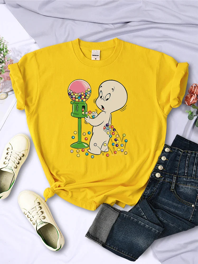 The Little Boy Likes Colored Glass Balls Women's Short Sleeve Creative Casual O-Neck Streetwear T-Shirt
