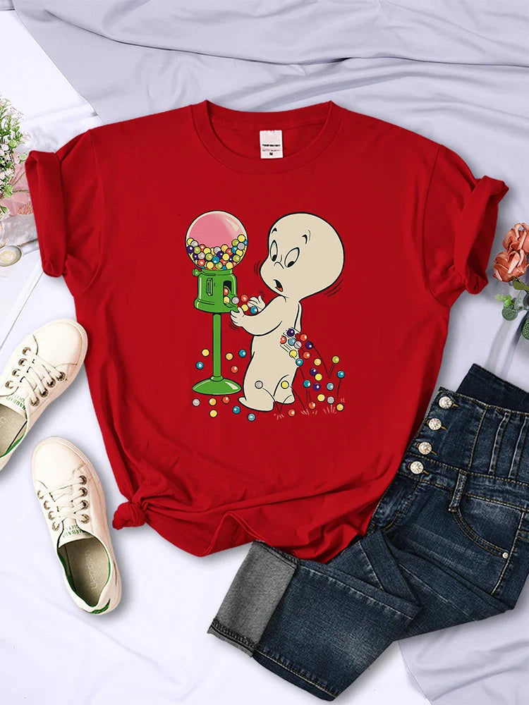The Little Boy Likes Colored Glass Balls Women's Short Sleeve Creative Casual O-Neck Streetwear T-Shirt