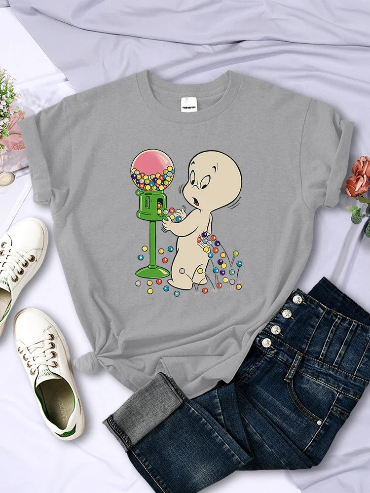 The Little Boy Likes Colored Glass Balls Women's Short Sleeve Creative Casual O-Neck Streetwear T-Shirt