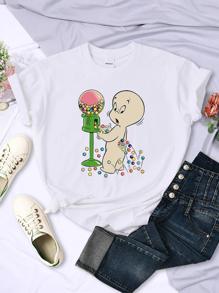 The Little Boy Likes Colored Glass Balls Women's Short Sleeve Creative Casual O-Neck Streetwear T-Shirt