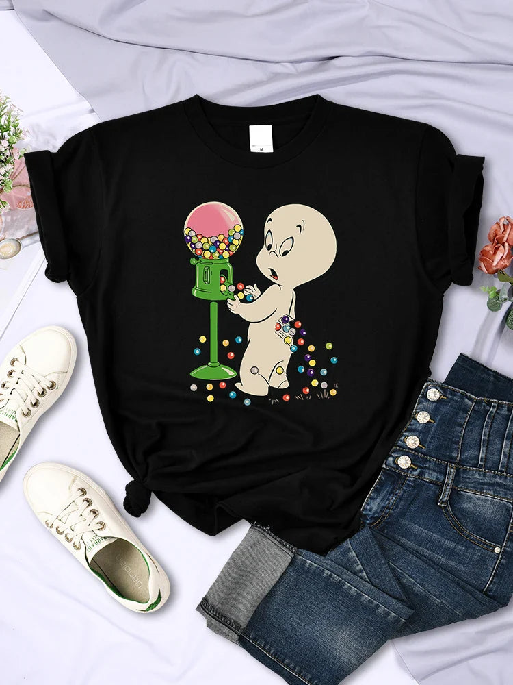 The Little Boy Likes Colored Glass Balls Women's Short Sleeve Creative Casual O-Neck Streetwear T-Shirt