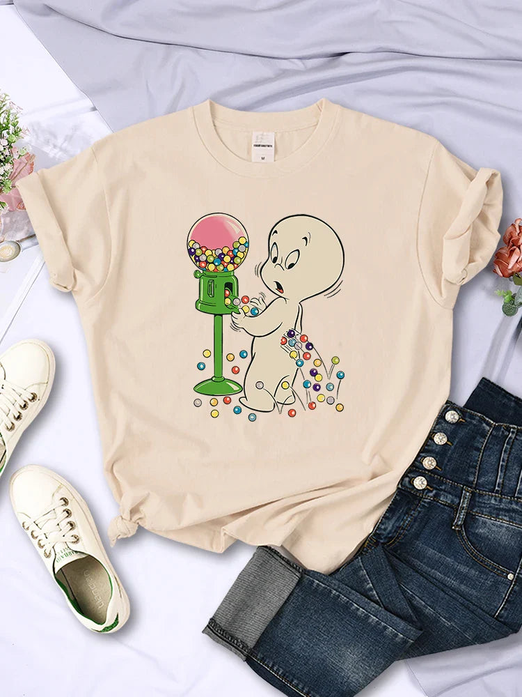 The Little Boy Likes Colored Glass Balls Women's Short Sleeve Creative Casual O-Neck Streetwear T-Shirt