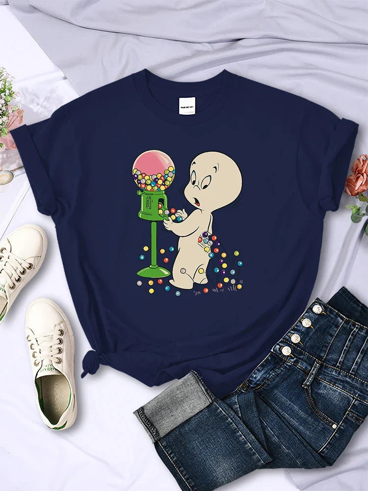 The Little Boy Likes Colored Glass Balls Women's Short Sleeve Creative Casual O-Neck Streetwear T-Shirt