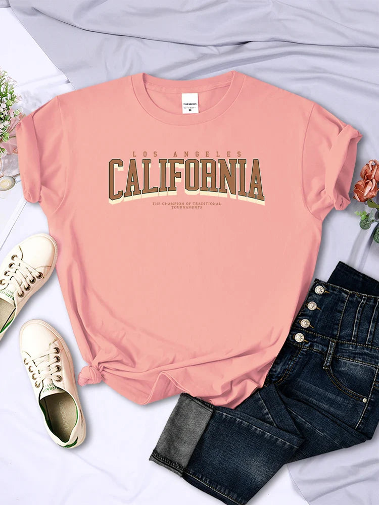 Los Angeles California Winner of Tournaments Women's Summer Breathable Soft Short Sleeve T-Shirt Casual Streetwear Tee