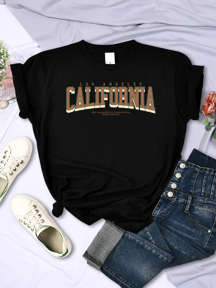 Los Angeles California Winner of Tournaments Women's Summer Breathable Soft Short Sleeve T-Shirt Casual Streetwear Tee